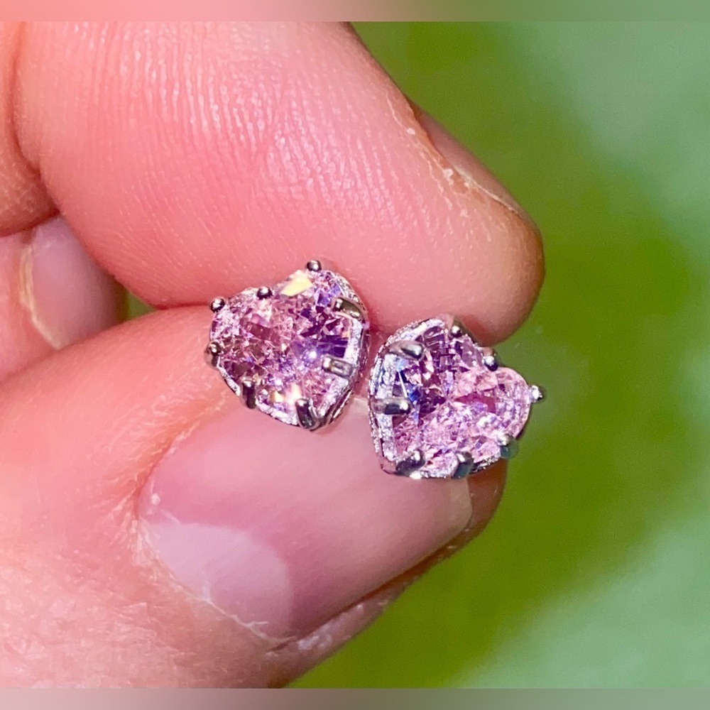 Pink Heart Stud Earrings - Women Jewelry. 925 Sterling Silver